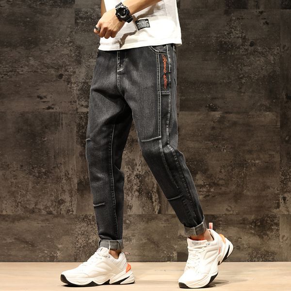 

#2087 autumn stretch denim biker jeans men black blue pencil harem hip hop jeans men big size jogger man ankle length