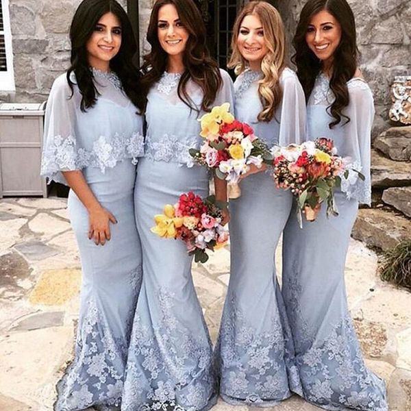 

blue 2020 bridesmaid dresses mermaid appliques lace long wedding guest party dresses robe demoiselle d'honneur, White;pink