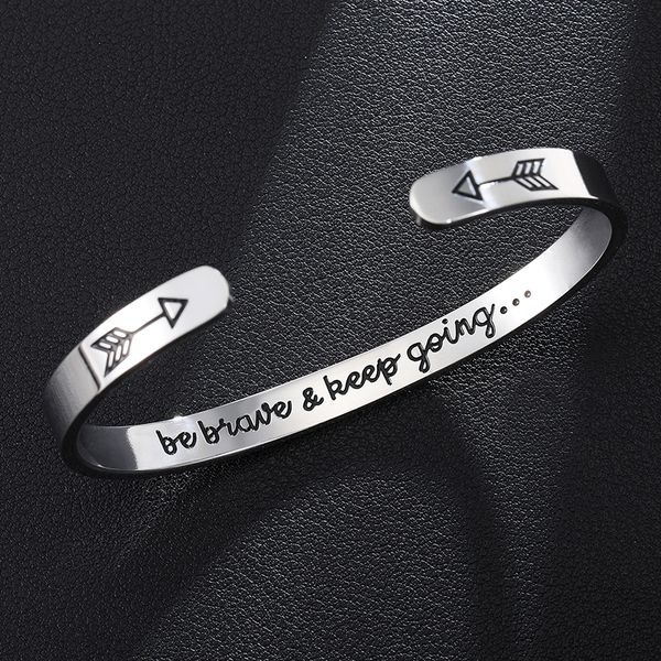

be brave&keep going"positive mantra quote motivational bangles for friend encouragement jewelry gift, Black
