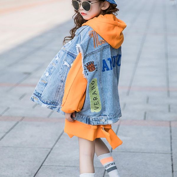 

spring autumn new fashion denim embroidery vest baby girls children clothes kids loose cowboy vest teenage 4-16y ws1076, Blue