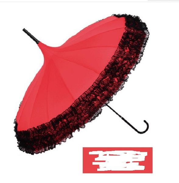 

2020 creative long-handle umbrella 16 bone multi-layer lace pagoda umbrella korean lady fashion creative long handle umbrella red