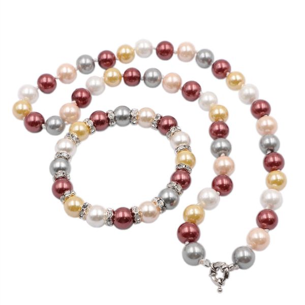 

fashion jewelry set simulated-pearl necklace bracelet for women glass shell pearls sets crystal bride party wedding gifst a924, Silver