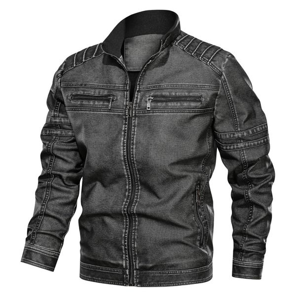 

men 39 s new thick warm 2019 classic brand motorcycle leather jackets autumn winter pu suede coat plus size 5xl 6xl, Black