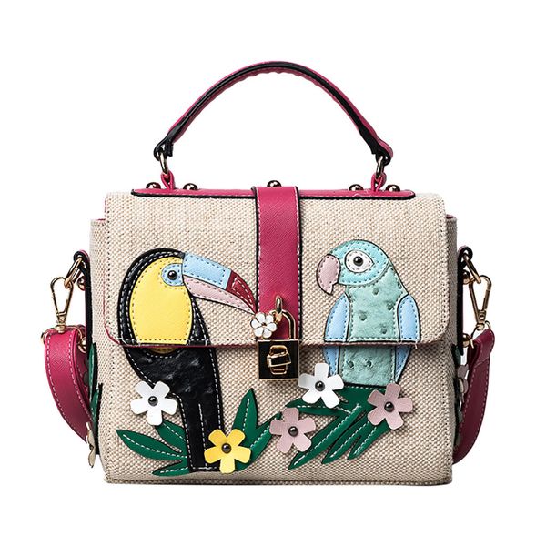 

2019 women fashion canvas diagonal bag patchwork birds and flowers shoulder handbag casual bag dropshipping bolso mujer