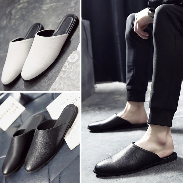 

2019 summer new style men's slippers korean-style trend slipper trendy shoes england peas fashion man half summer men's shoes, Black