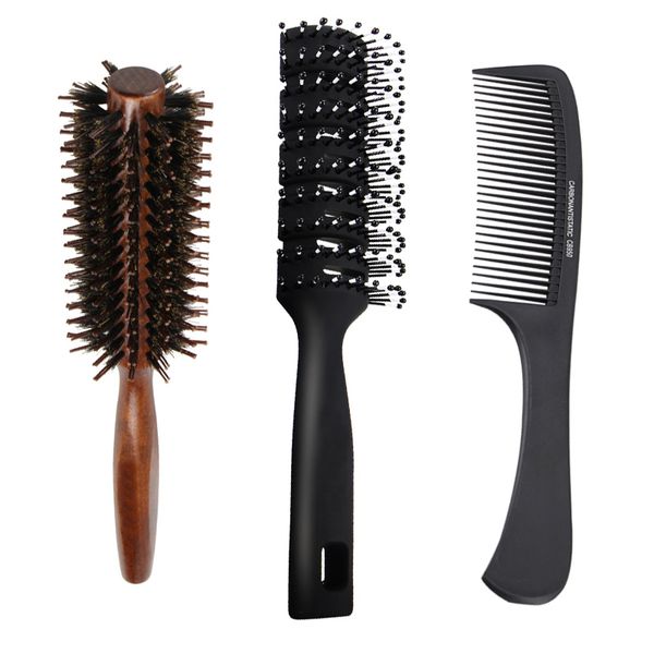 

3pcs/set hair combs kits salon barber comb brushes resin wooden anti-static matt polish hairbrush hair care styling tools un891, Silver