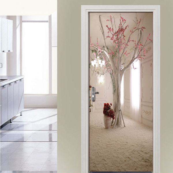 

3d space floral tree mural wall roll living room bedroom door sticker mural door decoration wallpaper self adhesive wallpaper 3d