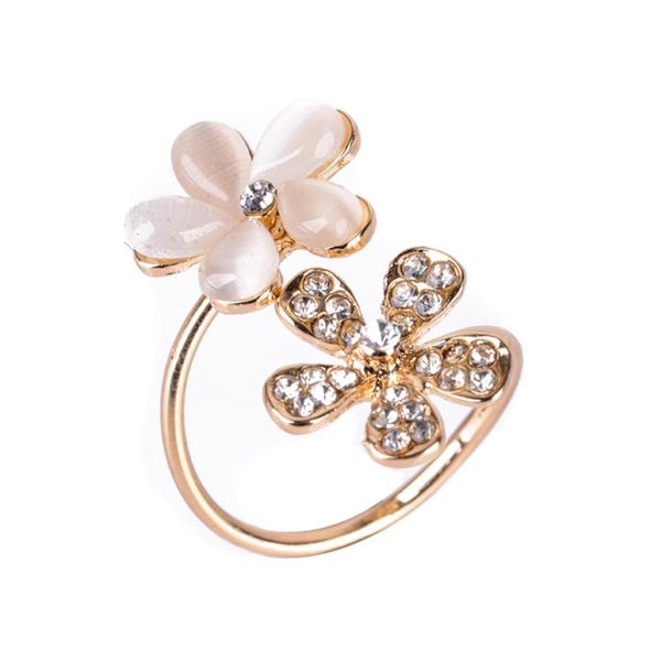 

shellhard romantic rhinestone crystal rings fashion charms lovely double flower daisy opening ring elegant womens chic jewelry, Slivery;golden