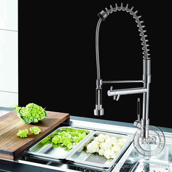 

brand new pull out spray kitchen sink faucet brass body ceramic cartridge chrome plated lx-2207h