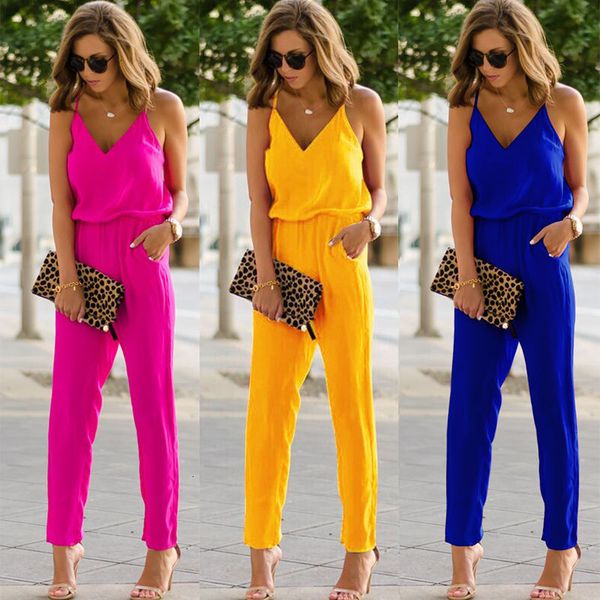 

jumpsuit plus size summer romper women neck v summer rompers jumpsuit ladies casual elegant sleeveless long trousers plus size, Black;white