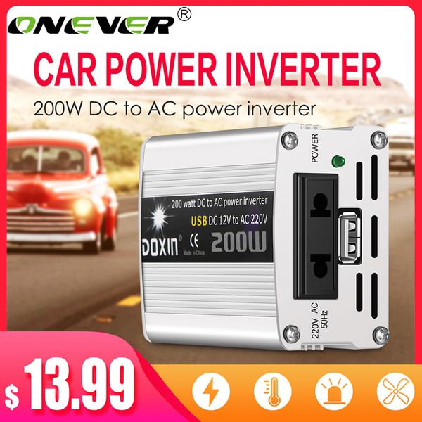 

onever 200w wadc 12v to ac 220v / usb 5v portable car power inverter charger converter adapter dc 12 to ac 220 modified sine