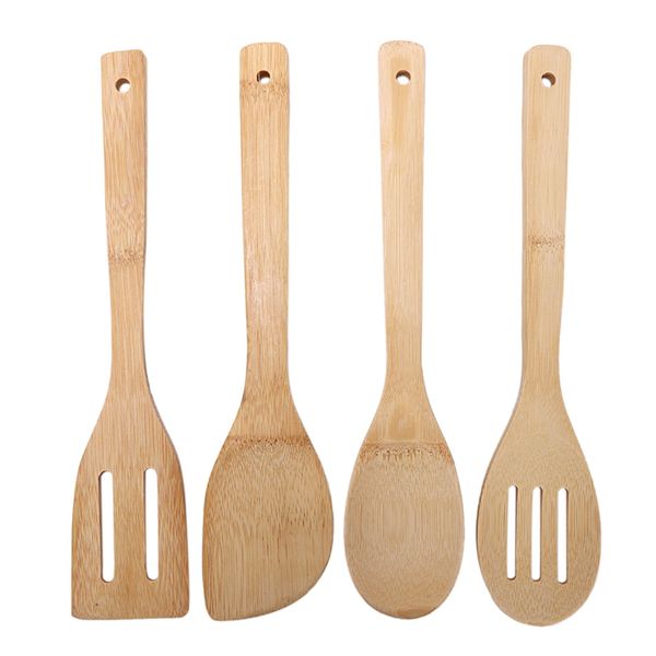 

4pcs 4 Pieces Pure Bamboo Solid Turner, Spatula, Slotted Spoon and Spoon Kitchen Essentials Cooking Utensils Tool Set