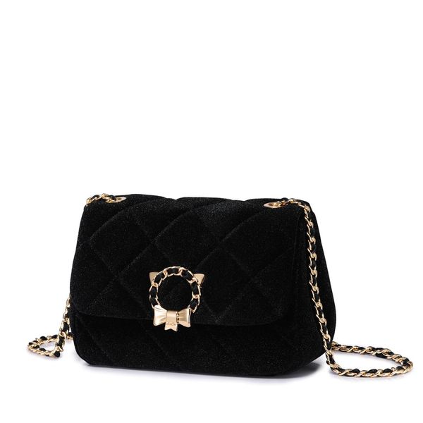 

just star brand velvet messenger purse classical plaid chains bow women's crossbody bags