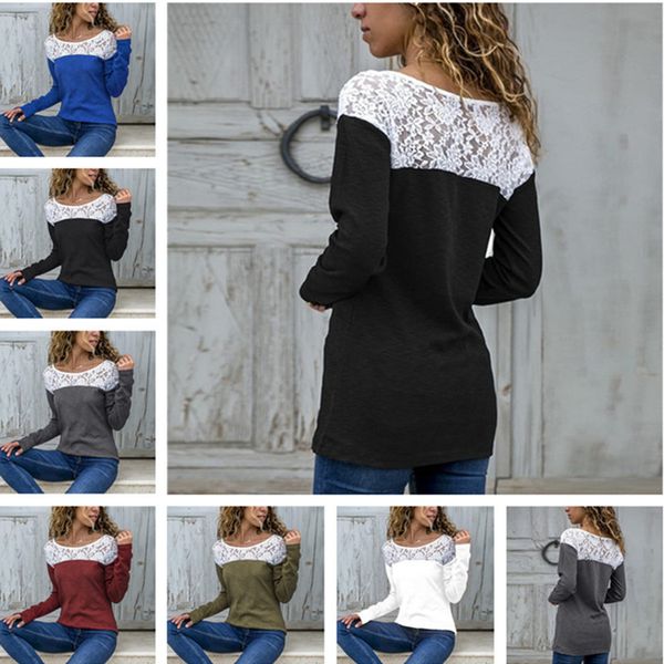 

women spring clothes lace patchwork long sleeve t-shirt ladies casual o neck designer shirt blouse harajuku fashion tee d21704, White