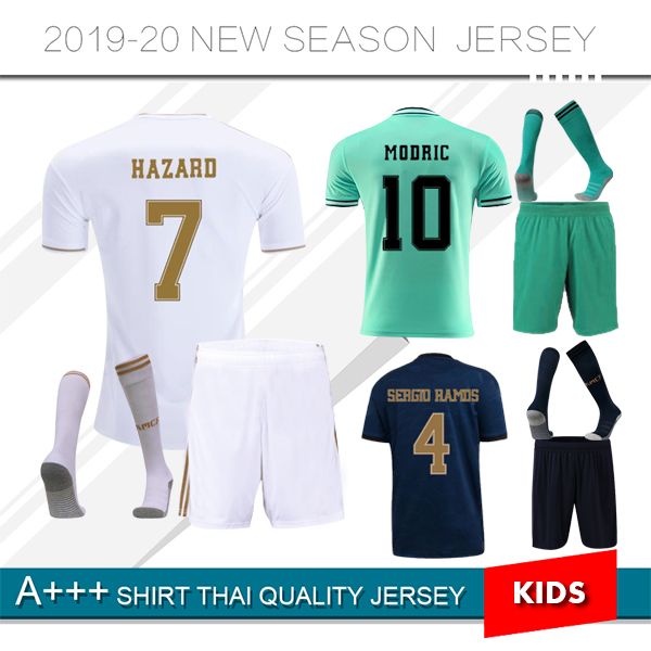 

2019 real madrid kid kit occer jer ey 19 20 home hazard away 3rd boy child youth modric 2020 ergio ramo bale football hirt
