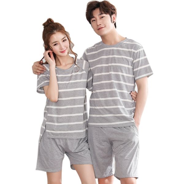 

новое лето пижама наборы парой пижама женщины мужчины пижамы mujer полосатый pijama с коротким рукавом ночное homewear plus size, Black;red