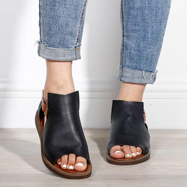 

sandals 1pair summer women sandal party casual beach wear resistant non slip open toe comfortable flat heel home solid artificial pu, Black