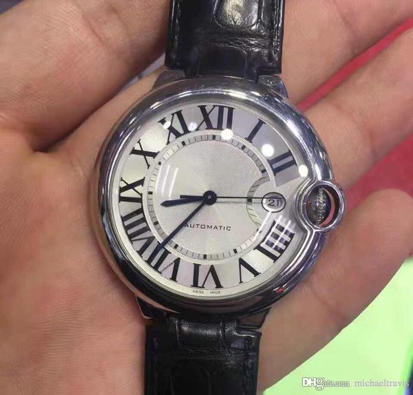 

mens watch 100 xl watch automatic ballon black leather white face 316 delicate steel case sports original clasp wristwatches, Slivery;brown