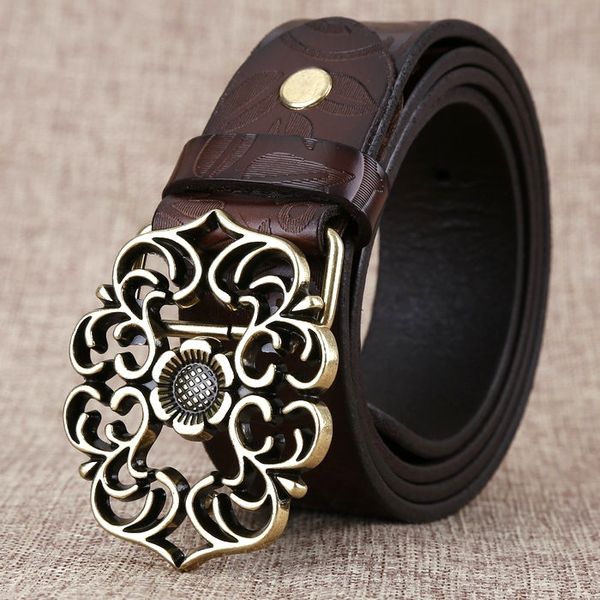 

6mmvj women's leather antique hollow smooth embossed trousers casual women's leather antique hollow smooth buckle embossed trouser, Black;brown