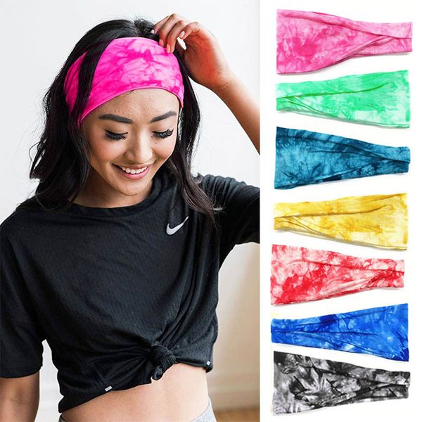 

13 color tie dyeing sports cotton sweat sweatband headband ladies sports yoga sweatband gym stretch headband hair band, Silver