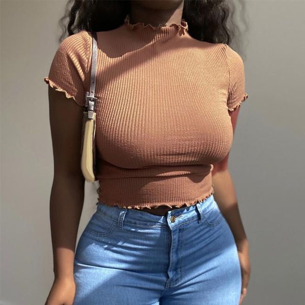 

summer women t-shirt crop tee shirts ladies youth girl slim fit bodycon t-shirt solid color fashion casual new, White