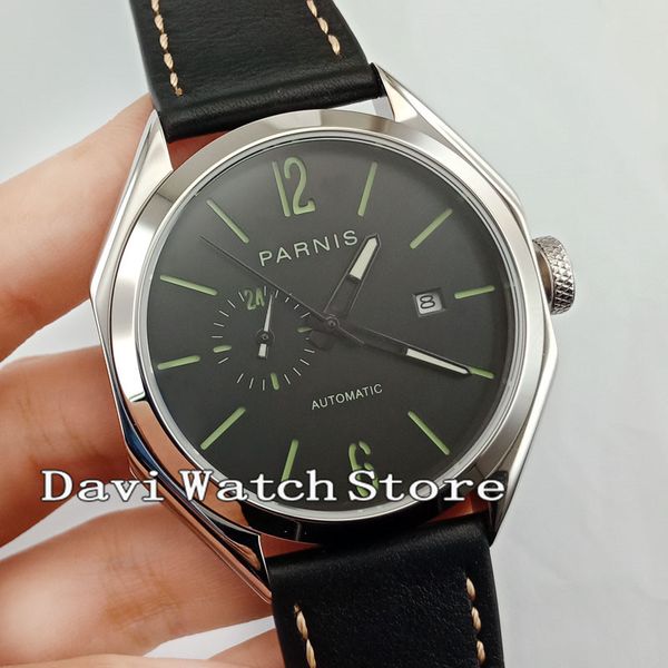 

43mm leathe strap black dial sapphire luminous miyota 821a automatic wrist watch 2797, Slivery;brown
