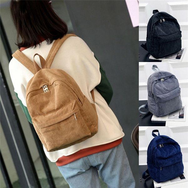 

fashion backpacks women's corduroy backpack girls rucksack small travel bag casual solid black blue school bag