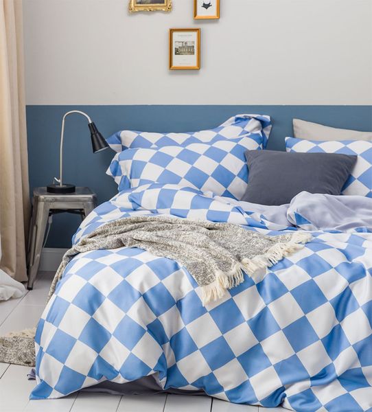 Fashion Blue Geometric Bedding Set Adult Teen Full Queen King Cute