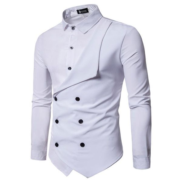 

stylish mens fake 2pcs shirts double breasted designer casual shirts fashion, White;black