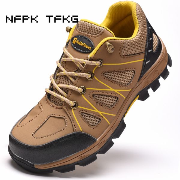 

men fashion breathable big size steel toe caps work safety shoes plate platform soft leather tooling ankle boots zapatos hombre, Black