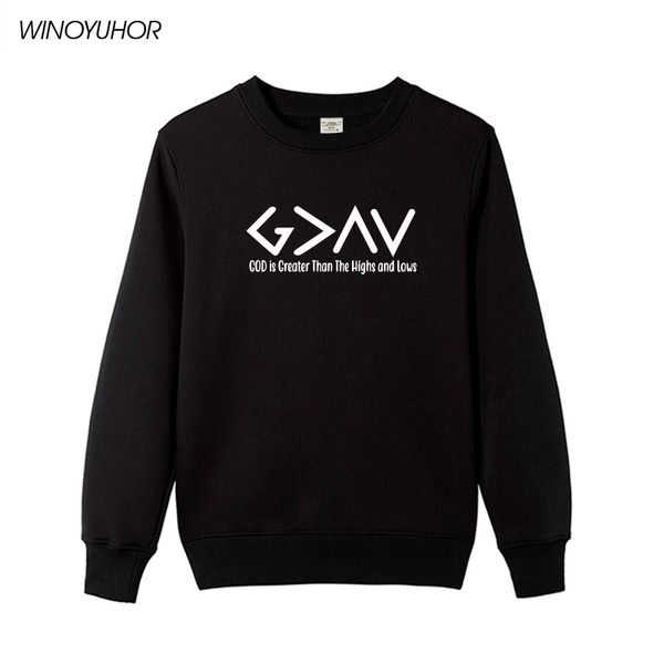 

god is greater than the highs and lows women sweatshirt full sleeve believe female jesus jumper christian pullover drop shipping, Black