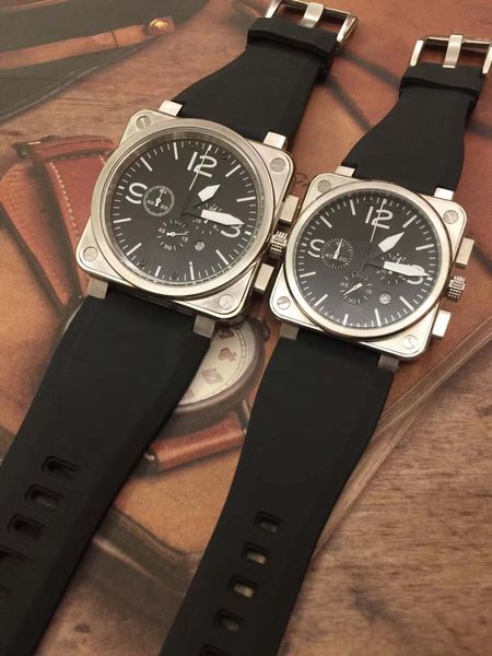 

высокого класса военные часы bellross авиации 42 мм квадратный корпус из нержавеющей стали профессиональные мужские часы черный циферблат от, Slivery;brown