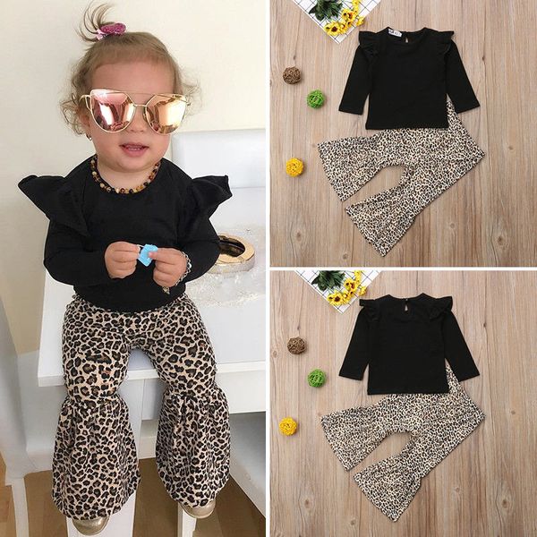 

Toddler Kid Baby Girl Ruffle Tops T-Shirt Leopard Bell-Bottoms Flared Pants Autumn Outfit Cotton Kids Children Clothes Set