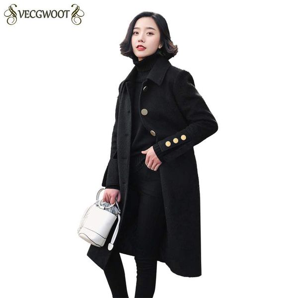 

solid color women woolen jacket medium long 2018 fashion autumn winter new females wool coat slim elegant outerwear korean pr533, Black