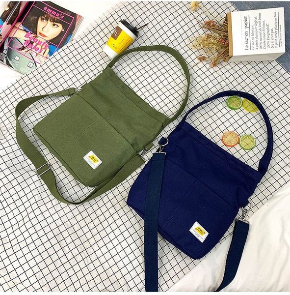 

2019 japanese-style large-capacity literary mori solid color canvas handbag simple wild high school student slung bag female