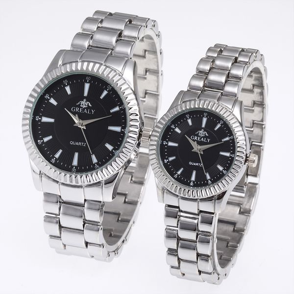 

мода наручные часы из нержавеющей стали femme lovers montres ретро набор пара часы женщины человек luxury кварц женский женские часы, Slivery;brown