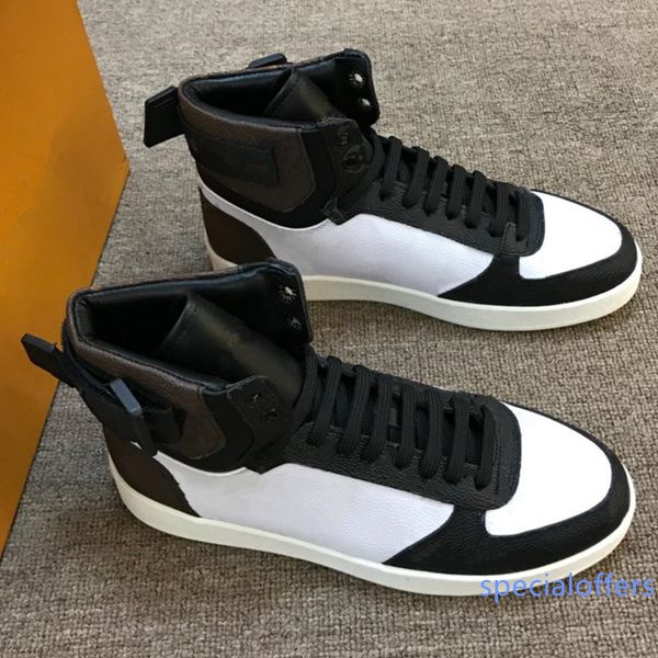 

luxury designer shoes rivoli sneaker boot fashion mens high sneakers monogram leather sneaker damier canvas ankle shoes with box, Black