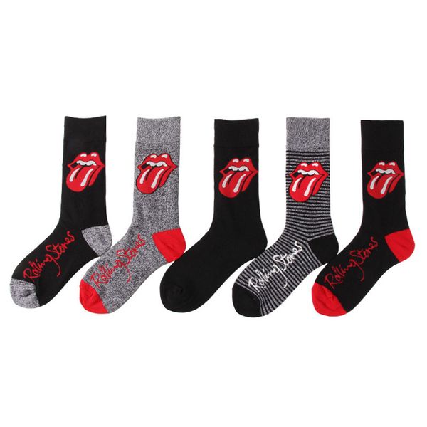 

harajuku hip hop cartoon men socks funny tongue printed combed cotton sokken trendy tide creative skateboard happy socks, Black