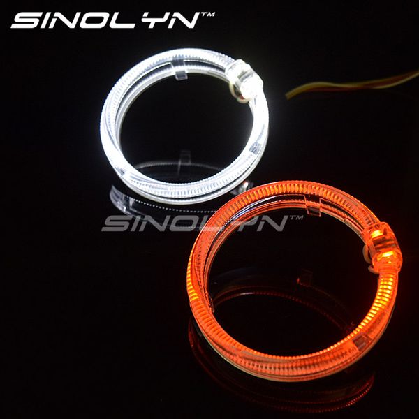 

car styling 98mm dual colors led light guide angel eyes fiber optic switchback drl halo rings turn signal lights white yellow