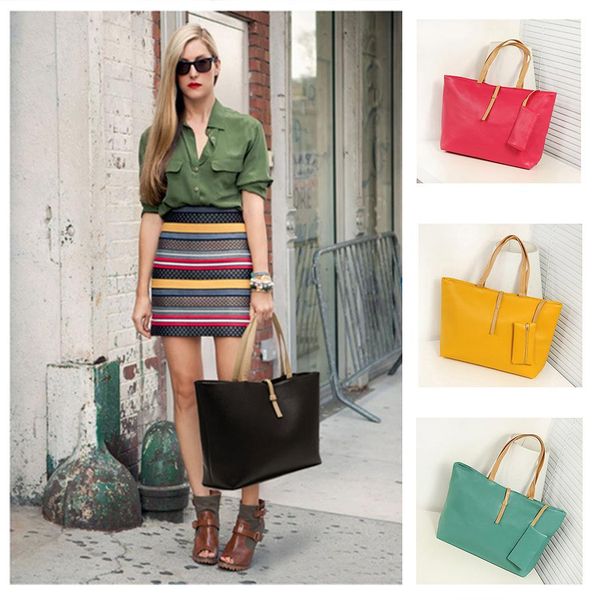

New women ca ual quare patchwork zipper handbag with mini bag