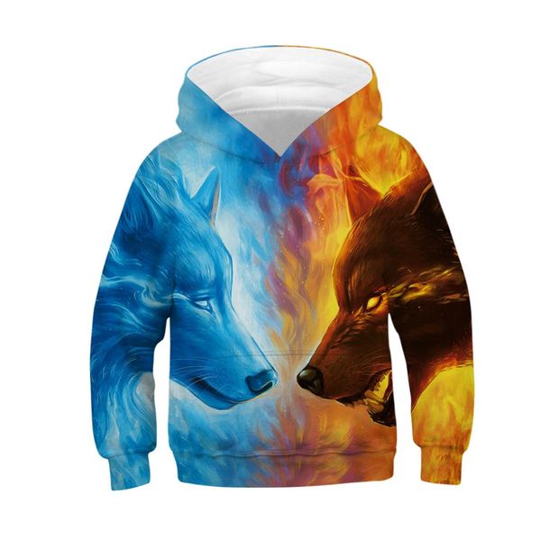 

raisevern 3d wolf gilrs boys clothes new autumn long sleeve hooded coat pullover clothes kids hoodies sweatshirts, Black