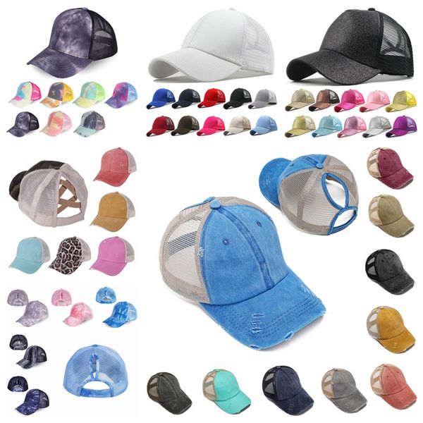 

ponytail baseball caps big kids gliter messy bun hats washed cotton tie dye snapbacks leopard sun visor party hats cca12282 120pcs, Yellow