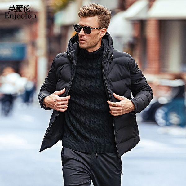 

enjeolon brand winter men windproof parka men cotton padded hooded jacket male thick quilted plus size 4xl coat wt0231, Tan;black