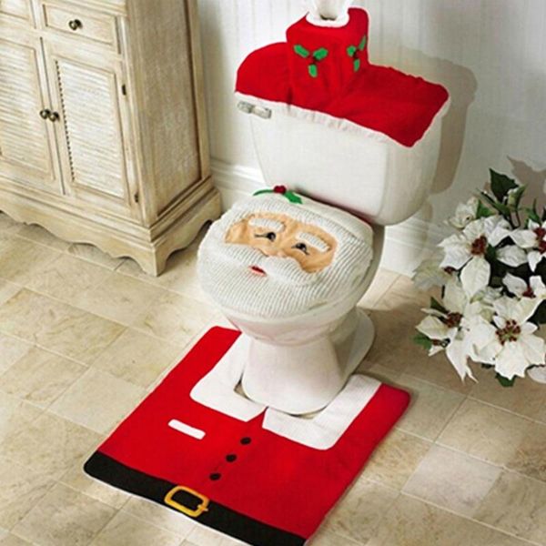 

3pcs/set christmas decorations for home santa claus toilet seat cover bathroom set new year product santa navidad decoration