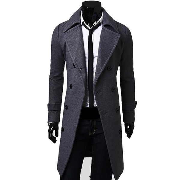 

zogaa spring winter wool jacket men's high-quality wool coat casual slim collar coat men's long cotton collar trench, Black