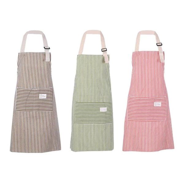 

stripe sleeveless man women apron anti dirty cotton kitchen dress kitchen cook apron with pockets halter bib delantal e5m1