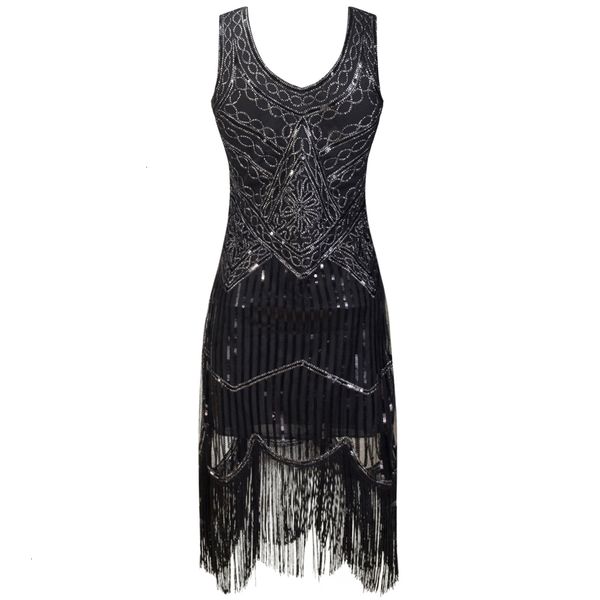 

womens clothing ladies dresses women party dress robe 1920s great gatsby sleeveless sequin fringe midi dress vestido art deco black dress, Black;gray