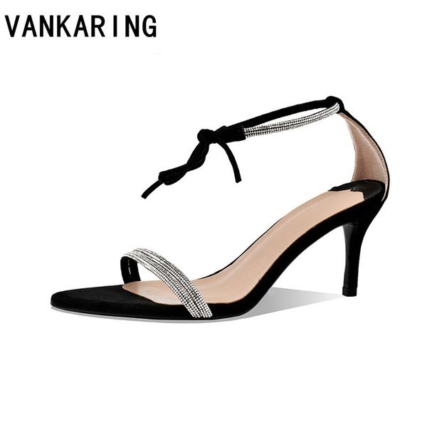 

summer buckle high heeled sandals women goddess style stiletto sandals new wild high-heeled women's crystal party wedding shoes, Black
