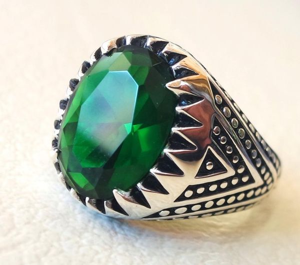 

men's vintage green crystal wedding ring classics cocktail party gem zircon engagement jewelry anniversary gift for male, Slivery;golden