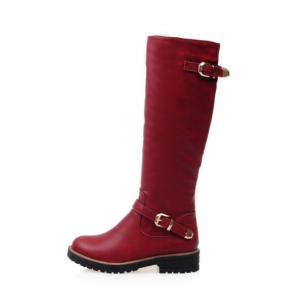 

all-match med-heel black grey red ladies shoes winter shoes round toe fashion women knee-high pu leather boots